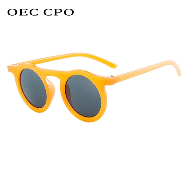 OEC CPO Klassiska runda solglasögon Män Kvinnor Mode Liten ram Solglasögon Kvinnlig plastglasögon Unisex UV400 O626 C9 Leopard-Brown