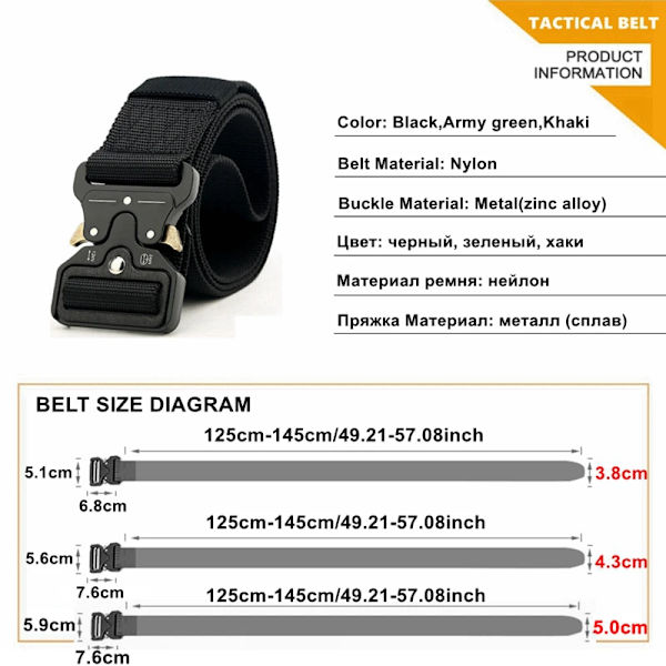 125-145CM taktiskt armébälte Militärträning Battle Nylon midjebälte Överlevnadstillbehör Krok Automatiska metallspännen för män 3.8cm B belt 1 hook 125cm