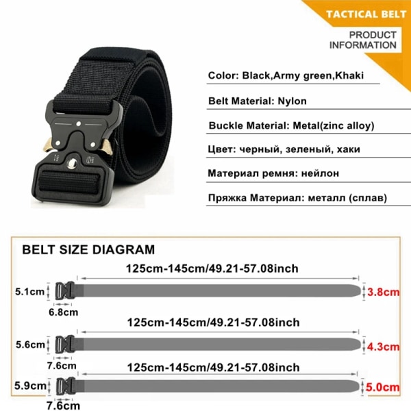 125-145CM taktiskt armébälte Militärträning Battle Nylon midjebälte Överlevnadstillbehör Krok Automatiska metallspännen för män 3.8cm B belt 2 hook 125cm