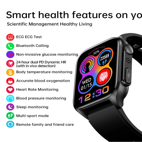 LYCKLIG EKG+PPG Smart Watch Män Laserbehandling av hypertoni Hyperglykemi Hyperlipidemi Puls Hälsosam Sport Smartwatch Black net