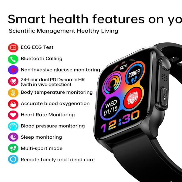 LYCKLIG EKG+PPG Smart Watch Män Laserbehandling av hypertoni Hyperglykemi Hyperlipidemi Puls Hälsosam Sport Smartwatch Black steel