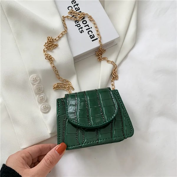 Kvinnor Axelväskor Stenmönster Pu Läder Trend Designer Kedja Haspväskor Myntväska Mini Enkel fyrkantig väska Green Super MIni