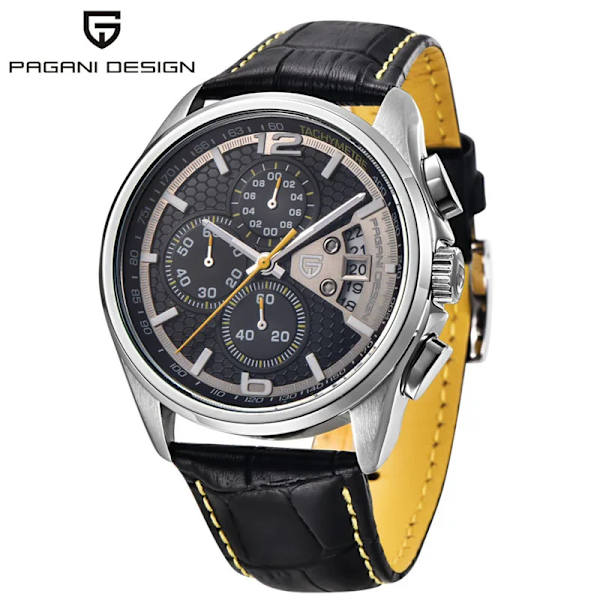 Pagani Design New Chronograph Stop Watch Luminous Watch Single Calendar Sports Läderklockor för män -PD-3306BRE white red B