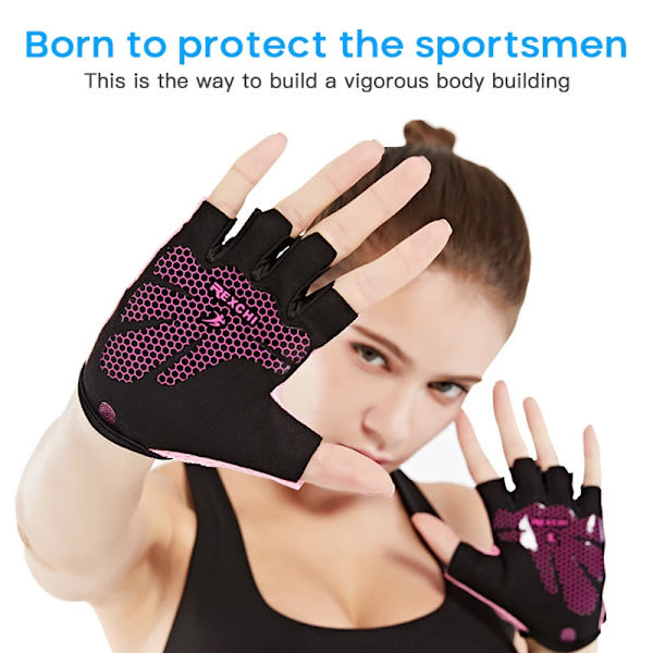 Unisex fitness Gym Tyngdlyftning Yoga Bodybuilding Träning Sport Tunna Halkfria cykelhandskar med halvfinger Light pink M