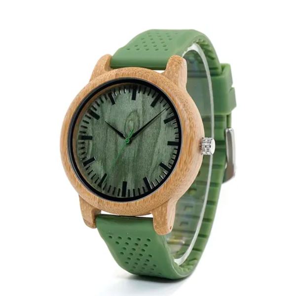Parklockor BOBO BIRD Watch Herr Bamboo Relogio Masculino Damarmbandsur med läderband Silikonarmband Bra present GB006