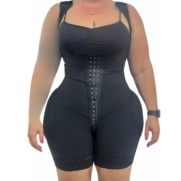 Höfter & rumpa Frontstängning Charmiga kurvor Elastiskt Mesh Tyg Bantning Fajas Spets Body Shaper Black M