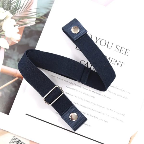 Spännefritt elastiskt osynligt bälte för kvinnor Plus Size Hög kvalitet utan spänne Jeans Enkelt bälte män Inget krångel Designbälte Navy Blue 60-95cm