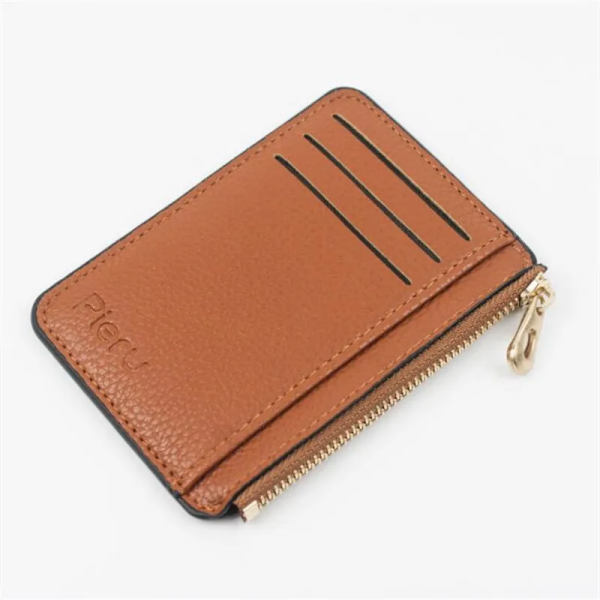 Smal plånbok PU-läder Kvinnor Korthållare Läder Unisex dragkedja Case Män Kredit Mini Bankkort Hållare coffee