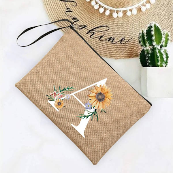 Inledande brev Blomma Linne Dragkedja Kvinnor Kosmetikväskor Mujer Bolsa Sommar Beach Organizer Case Neceser Sminkväska Q06632-A012BR-S
