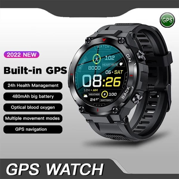 LIGE GPS Ny Smart Watch Herr Utomhussport Fitness Armband Blodtrycksklocka IP68 Vattentät Smartwatch För Android IOS Black GPS