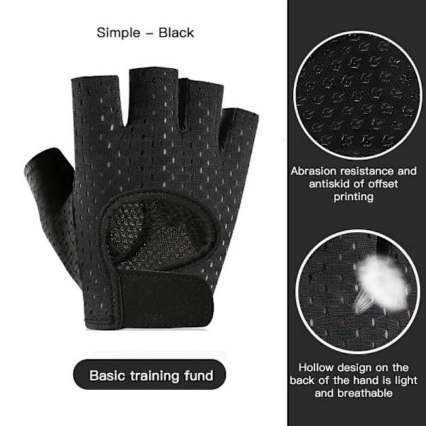 Sommar Fitness Handskar för män Gym Tyngdlyftning Yoga Dam Andningsvante Träning Sport Halkfria cykelhandskar med halvfinger Black S(.567)