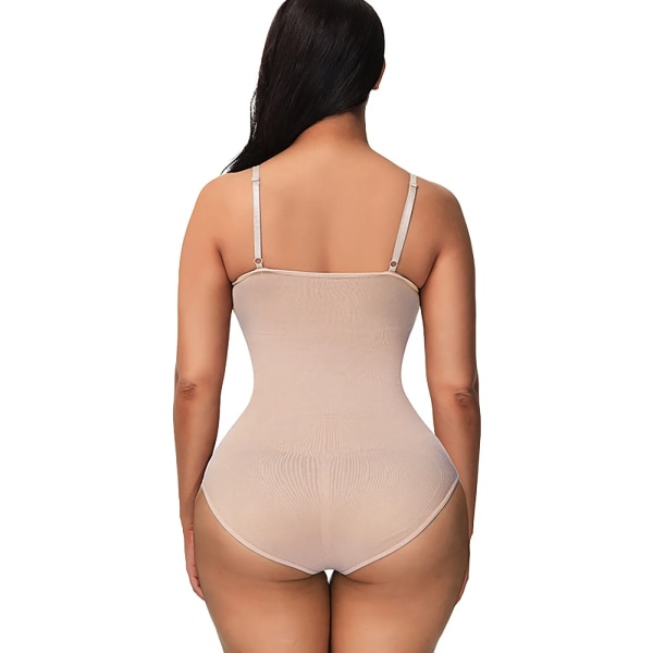 Shapewear Bodysuit String för Kvinnor Magkontroll Stroppa Body Shaper Slimming Body med inbyggd BH Deep V Shapers Coffee L