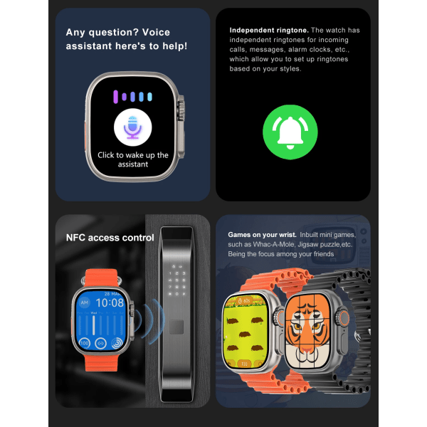 Smartwatch Ultra Series 8 Smart Watch Bluetooth Call Temperatur Mätning av hälsoövervakning Fitness för män kvinnor Blue-Ocean Band