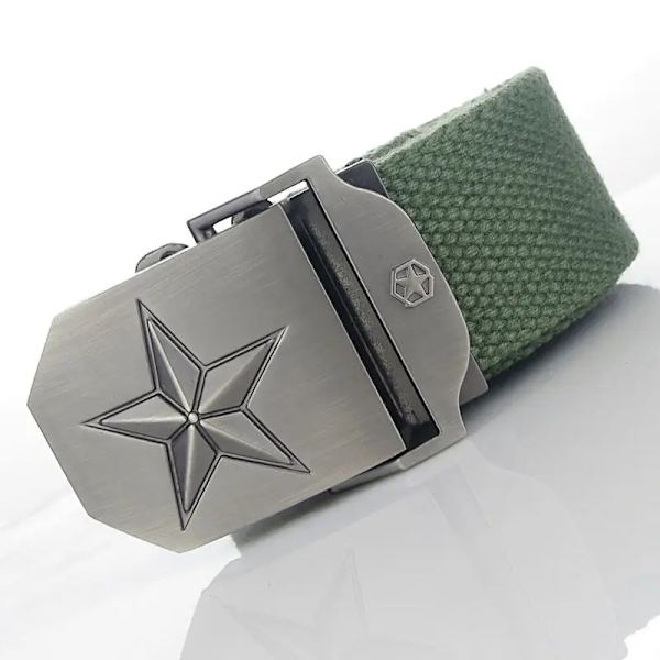 BOKADIAO Herr & Kvinnor Militär Canvas bälte lyxigt 3D-stjärna Metallspänne jeansbälte Army taktiska bälten för män midjeband hane Green 100cm