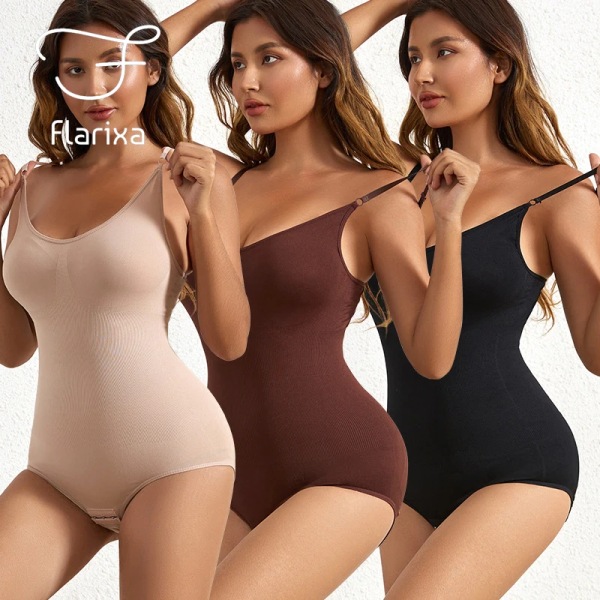 Flarixa Seamless Bodyshaper Kvinnor Body Öppen gren Shapewear Postpartum Magkontroll Shapewear Bantning Underkläder Jumpsuit Beige M