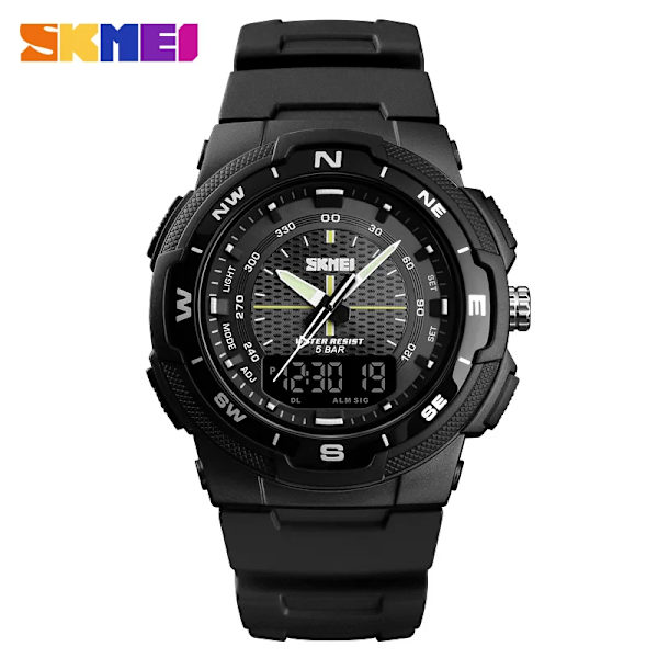 SKMEI Dual Display Quartz Watch Herr Utomhussportklockor Digitala Elektroniska Herrklockor Vattentät Top Märke Lyx Watch black