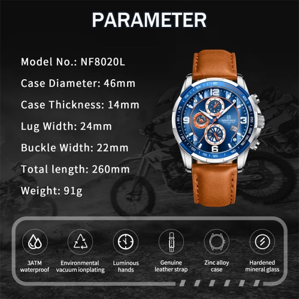 Toppmärke NAVIFORCE Trend Cool watch för män Vattentät läder kvarts herrklockor Lyxarmbandsur Luminous Man Watches SGNGN-BOX