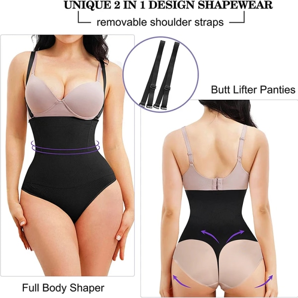 Stringtrosa Body Shapewear Kvinnor Underbyst Body Shaper Magkontroll Bantning Underkläder Push Up Butt Lifter Magformare Korsett Black XS