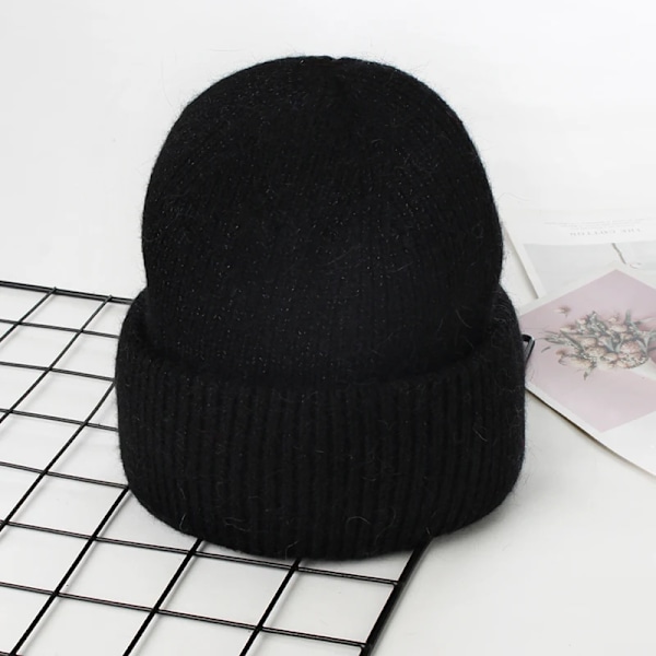 Visrover 9 Färger Unisex Solid Färgade Mössor Vinterhatt För Kvinna Stickad Bonnet Acryl Kvinna Höst Varma Skullies 4-lurex black