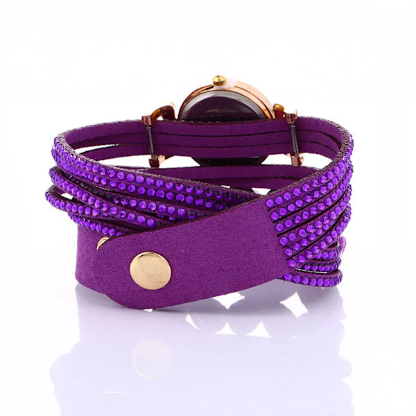 Märke Mode Dam Blomma Kristallklocka Watch Casual Lyx Läder Strassarmbandsklocka Watch Feminino Brown
