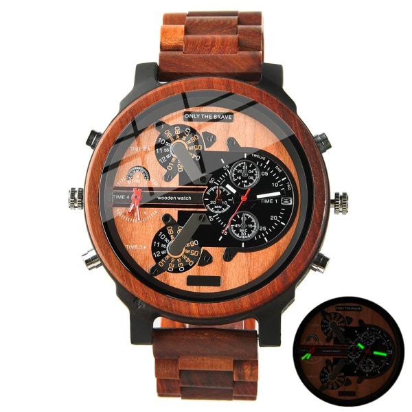 Stor watch av trä, Herrklockor, Dual Time, Chronograph timepiece Sport Wood Watch för Man, montre hommes Ebony-51 box