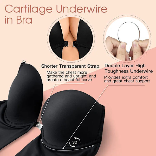 Osynliga underkläder för rygglös klänning Djup V-ringad U-doppare stringtrosa Body Shapewear Transparenta BH-band Sömlös korsett-BH Beige M