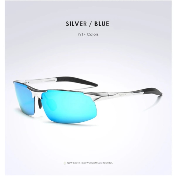 AORON Polarized Solglasögon Herr Sportkörning Solglasögon UV400 Skydd Aluminiumram Spegel Solglasögon Goggle Vintage Silver Blue Glasses Case