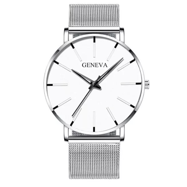 Herrmode Minimalistisk Ultra Tunna klockor för män Enkel Business Rostfritt stål Mesh bälte Quartz Watch relogio masculino Mesh Silver White