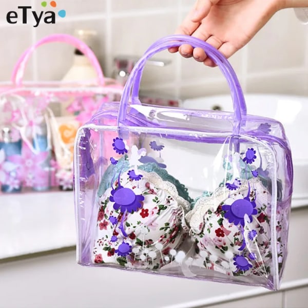 Kvinnor Blomma PVC Transparent kosmetisk väska Mode Tjej Resor Smink Toalettväskor Smink Organizer Case Tygväska Blue