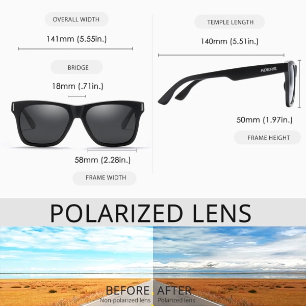 KDEAM 2021 New Square Polarized Solglasögon Herr Multi Color Coating Solglasögon Alla svarta nyanser Dragkedja ingår Kat.3 CE C9 Zipper Box