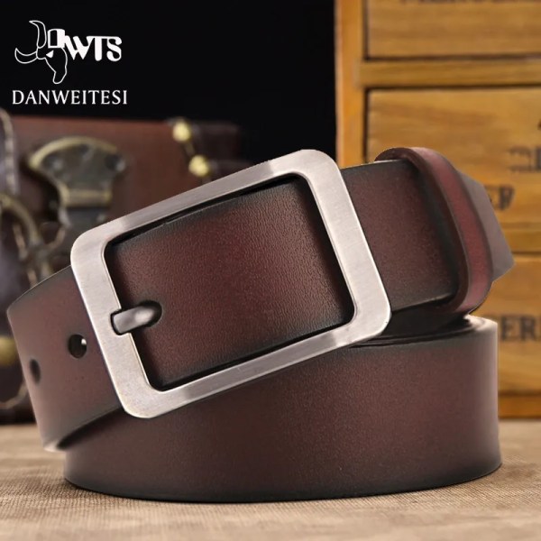 [DWTS]Herrbälte läderbälte herr äkta läderrem för män lyxigt nålspänne casual herrbälte Cummerbunds ceinture homme C NZ304 BROWN 115cm