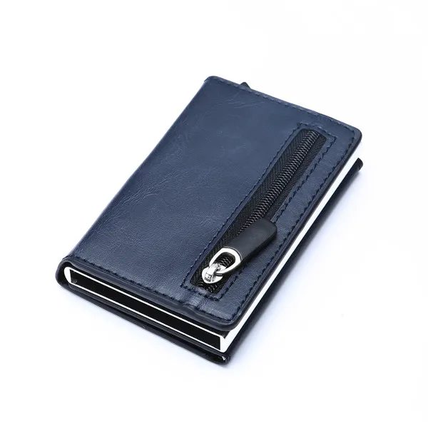 ZOVYVOL Herrplånbok RFID-korthållare Plånbok 2023 Stöldskyddande aluminiumlåda Korthållare PU Läder Pop Up Case Magnet Myntväska X-52-Blue