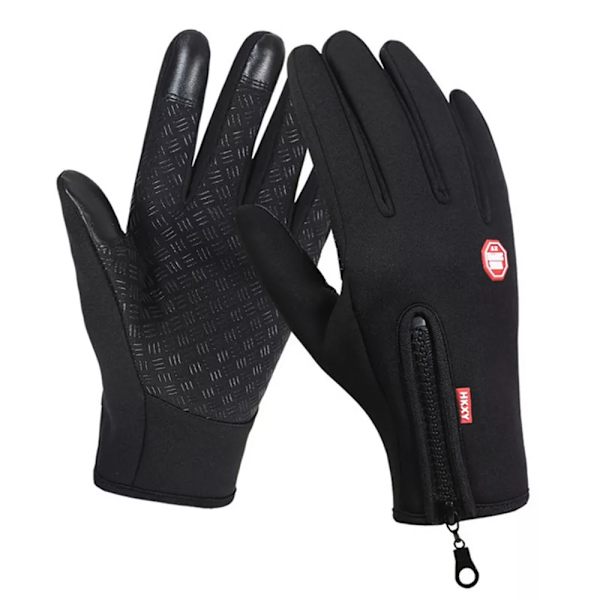 Vinterhandskar för män Kvinnor Pekskärm Vindtät thermal varm cykelhandske med dragkedja Halkfri utomhuskörning sporthandskar 23019-Black XL