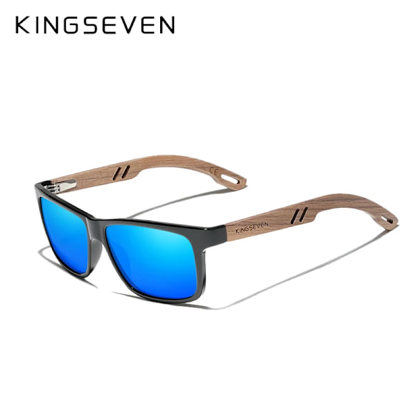 KINGSEVEN Brand TR90+Natural Walnut Trä Solglasögon Herr Dam Polarized UV400 Lins Retro Glasögon Förstärkta gångjärnsglasögon Blue Walnut Wood Original