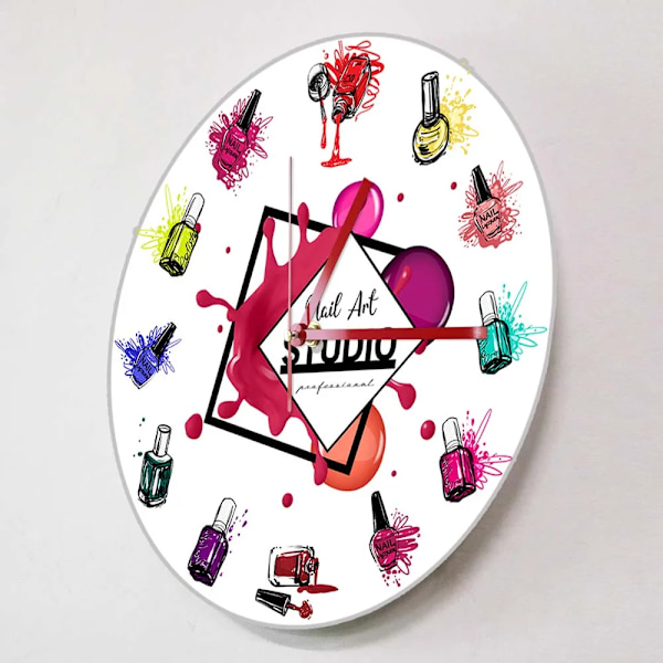 Nail Art Studio Dekorativ Väggklocka Tyst Quartzklocka Haning Väggur Skönhetssalong Dekoration Nagelterapeut Presentidé White Frame With LED