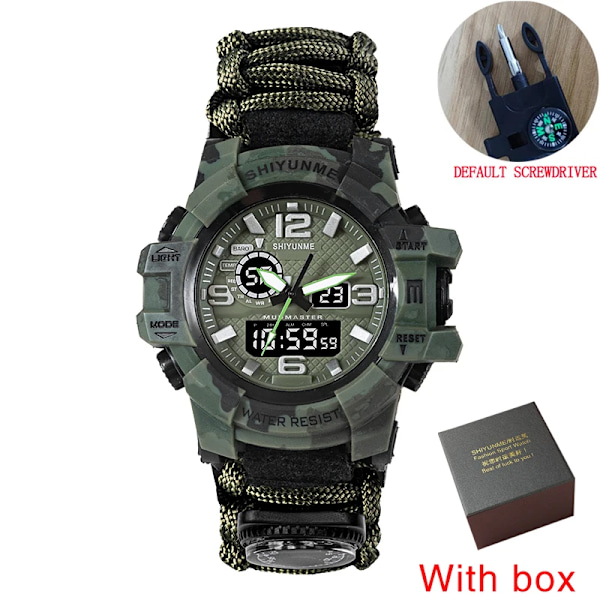 SHIYUNME Brand Camouflage Military Digital Quartz Watch Herr Vattentät utomhussportklockor Herr Relogio Masculino camouflage green box