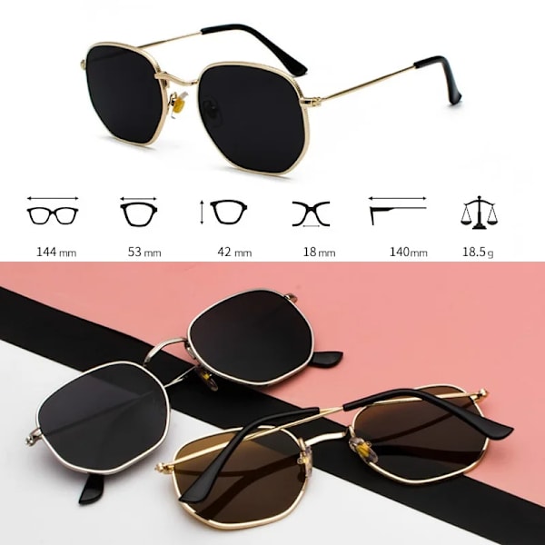 Hexagon Solglasögon Dam Märke Designer Solglasögon Män Fyrkantig metallbåge Körning Fiske Glasögon Goggle Zonnebril Mannen gold clear red No Polarized