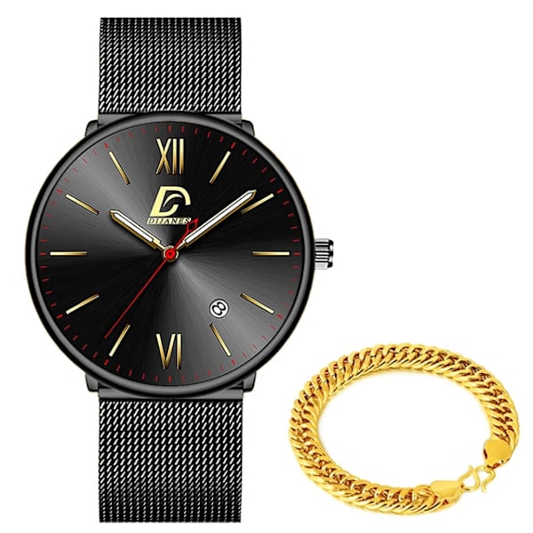2023 Lyx Herrklockor Guld Armband Rostfritt Stål Mesh Bälte Kvarts Watch Herr Kalender Lysande klocka AS Show 12