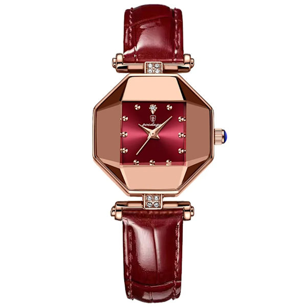 1 st Quarts watch för kvinnor Utsökt fritid läcker vinfärgad läderrem Rhinestone Watch Red