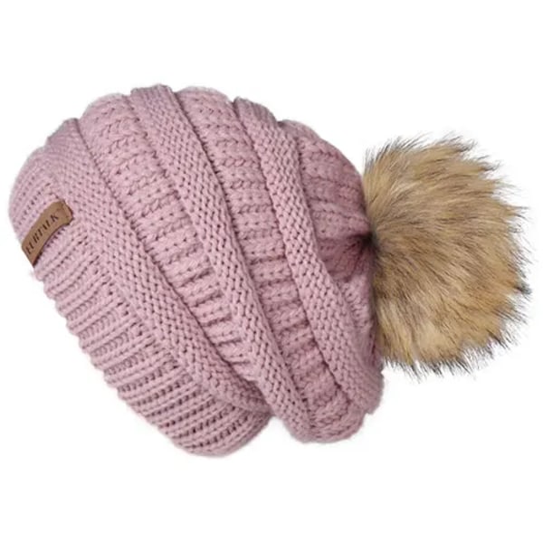 Talk Höst- & Vintermössa för Kvinnor Stickad Pompommössa Slouchy Beanie Skullies för Kvinnor Svart Röd Gul Bonnet Cap mixed pink