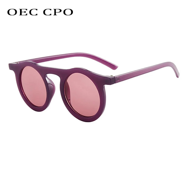 OEC CPO Klassiska runda solglasögon Män Kvinnor Mode Liten ram Solglasögon Kvinnlig plastglasögon Unisex UV400 O626 C9 Leopard-Brown