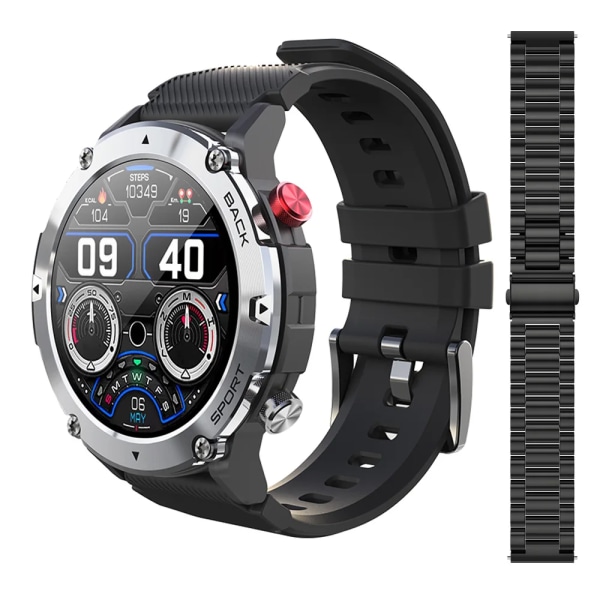 LEMFO LF26 Max Smart Watch Herr Bluetooth Call Smartwatch IP68 Vattentät 360 HD Screen Standby för Android IOS Silver black(.319)