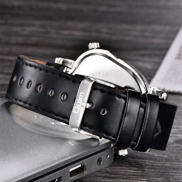 Oulm Klockor Unik Design Flera tidszoner Läderrem Man Quart Armbandsur Oulm 9591 Mode Herr Klockor reloj hombre Silver