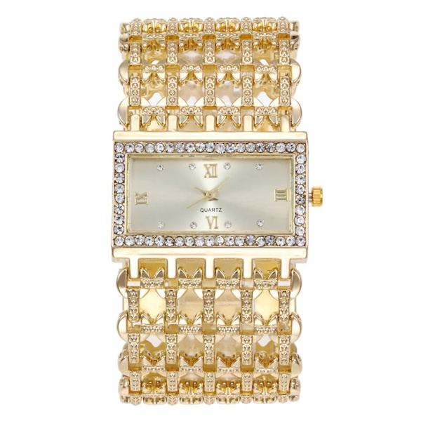 Lyxmode Damklockor Shining Dial Designkvaliteter Dam Quartz Armbandsur Diamond Square Kvinnlig Legering Armband Klocka gold