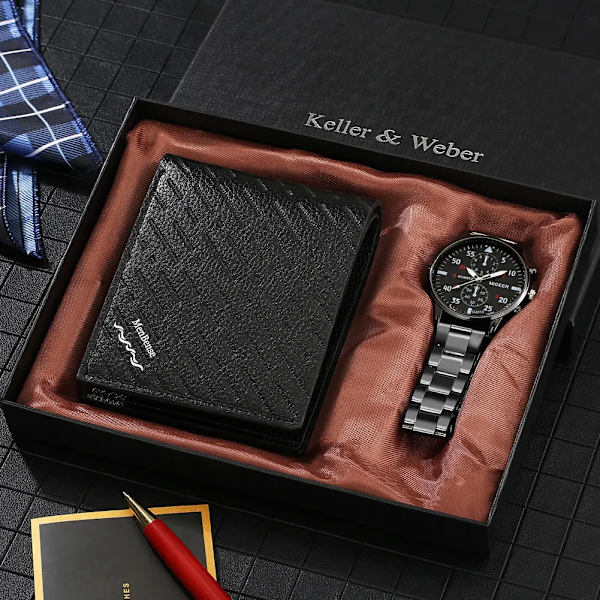 Casual watch och plånbok Set Top Brand Luxury Business Quartz Armbandsur Herr Originalpresenter till pojkvän Regalos Para Hombre Watch-Wallet 01