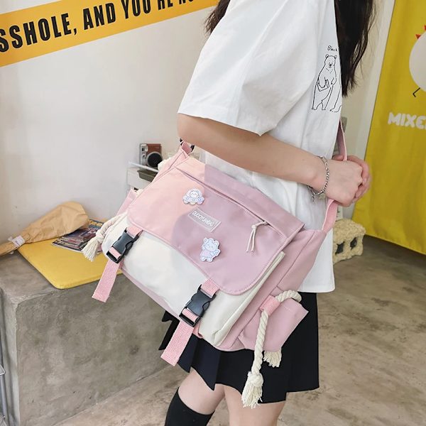 Koreanskt mode Casual Big Bag Student Skolväskor för tonårsflickor Messenger Bag Axelväska Crossbody Väskor Dam Pink