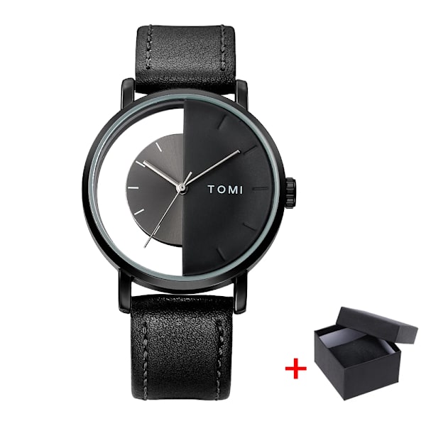 Enkla klockor för män Toppmärke 2023 Mode Quartz Armbandsur Dam Creative Halv Transparent Urtavla Unisex Armband reloj hombr 757 Black