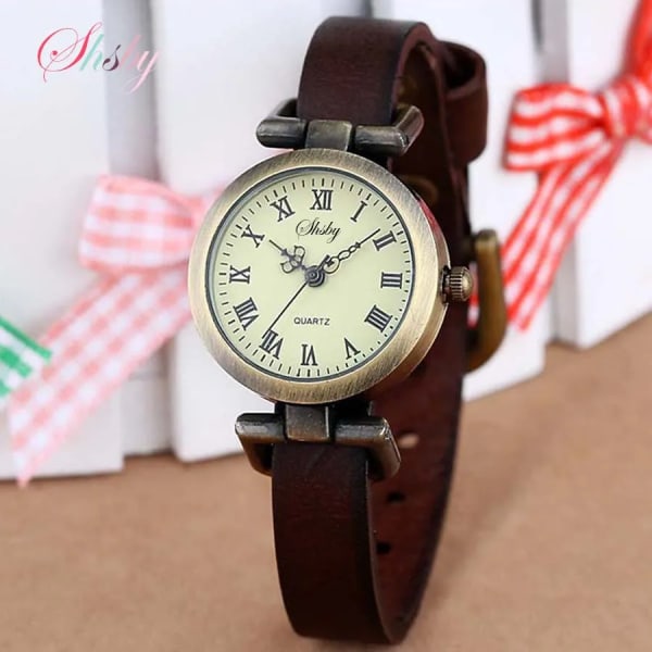 Shsby New Fashion Hot- Läder Kvinnlig Watch ROMA Vintage Watch Dam Klänning Klockor khaki