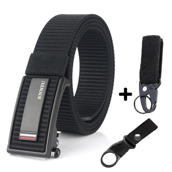 Nytt mode herrbälte Toppkvalitet Bekväma nylon för män Metall Automatiskt spänne Ung Canvas Taktisk designerbälte Black Belt A Match 120cm Adjustable