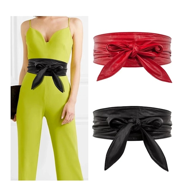 Kvinnor Snörning Pu-läderbälte Nytt Bowknot Bälten Längre Bred Bind Midjeband Slips Rosett Dam Klänning Dekoration Mode 2022 Wine Red one size